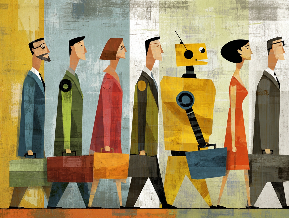 Imagen conceptual sobre tareas automatizadas vs. tareas humanas en el futuro laboral.